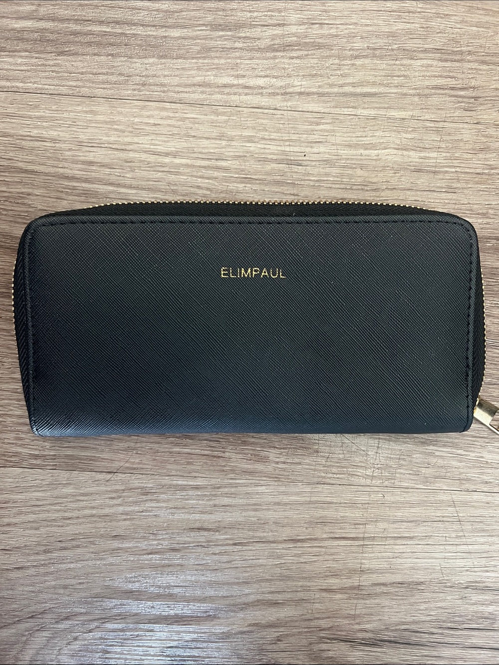 Black Zip-Around Saffiano Leather Wallet